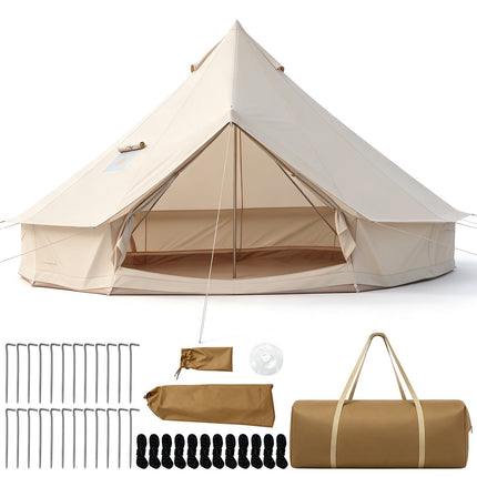 Waterproof Bell Tent with Stove Jack, Mesh Windows, Beige