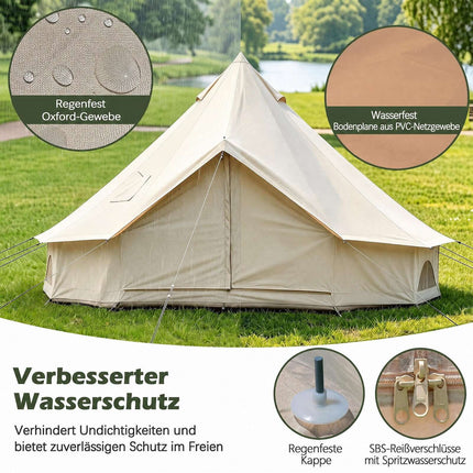 Waterproof Bell Tent with Stove Jack, Mesh Windows, Beige