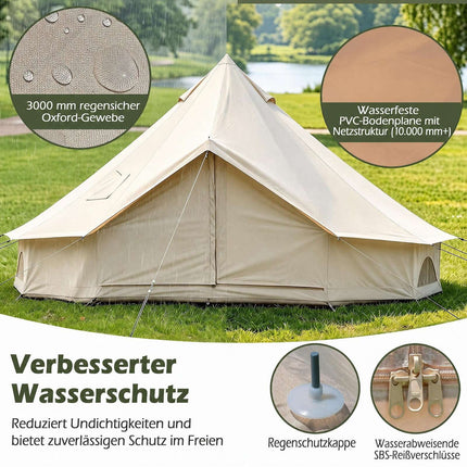 Waterproof Bell Tent with Stove Jack, Mesh Windows, Beige