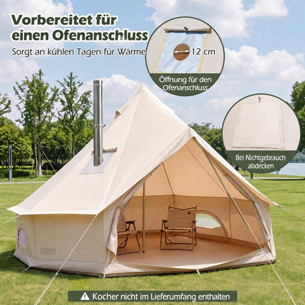 Waterproof Bell Tent with Stove Jack, Mesh Windows, Beige