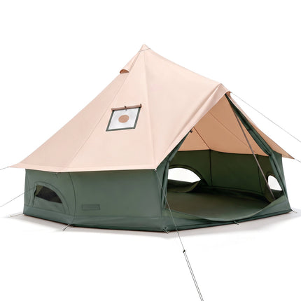 Waterproof Bell Tent with Stove Jack, Mesh Windows, Green
