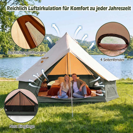 Waterproof Bell Tent with Stove Jack, Mesh Windows, Green