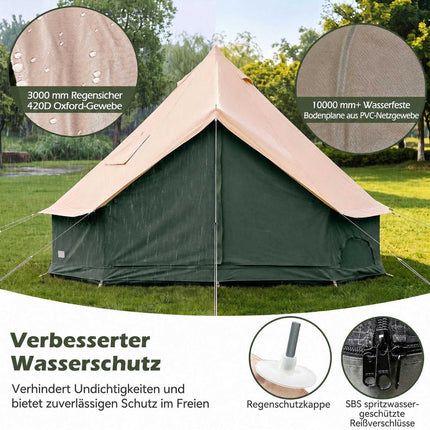 Waterproof Bell Tent with Stove Jack, Mesh Windows, Green