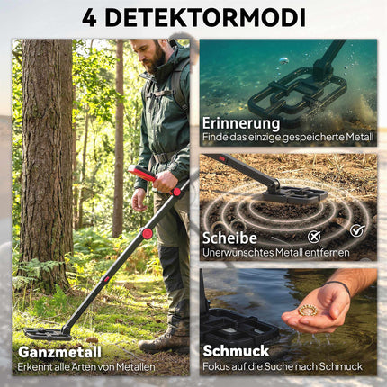 Vodotěsný skládací detektor kovů s LCD a sluchátky