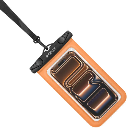 Vodotěsné pouzdro na telefon IPX8, až do 7 palců, oranžové