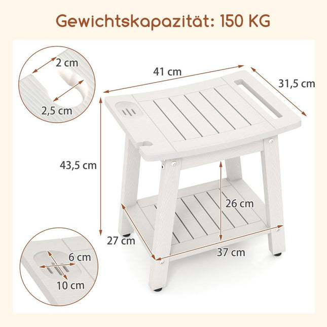 Waterproof Shower Stool with Handle & Shelf, 150kg Capacity
