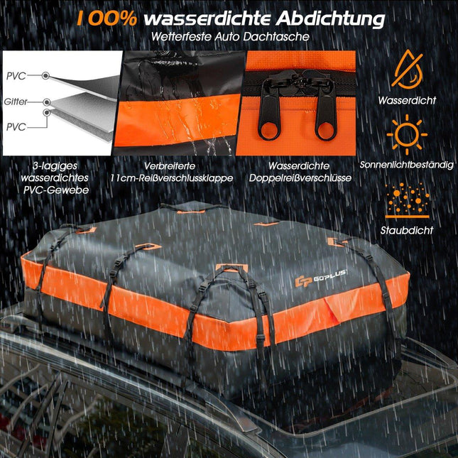 Vodotěsný střešní box s kapacitou 600 L pro všechna vozidla 132x100x43cm černá+oranžová