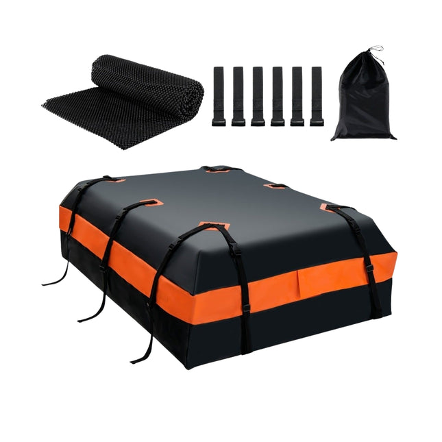 Vodotěsný střešní box s kapacitou 600 L pro všechna vozidla 132x100x43cm černá+oranžová