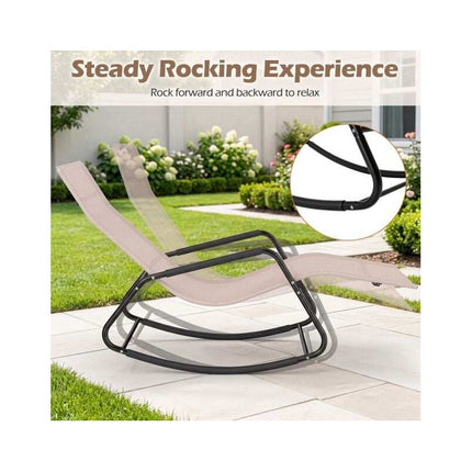 Weatherproof Rocking Garden Lounger, Breathable Fabric, 143 x 57 x 86 cm, Beige