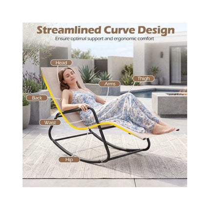 Weatherproof Rocking Garden Lounger, Breathable Fabric, 143 x 57 x 86 cm, Beige
