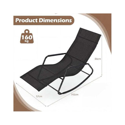 Weatherproof Rocking Garden Lounger, Breathable Fabric, 143 x 57 x 86 cm, Black