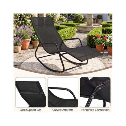 Weatherproof Rocking Garden Lounger, Breathable Fabric, 143 x 57 x 86 cm, Black