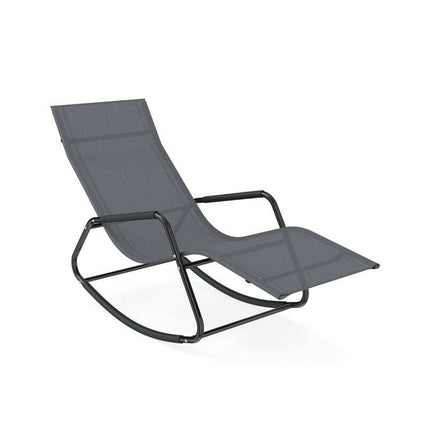 Weatherproof Rocking Garden Lounger, Breathable Fabric, 143 x 57 x 86 cm, Grey
