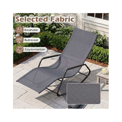 Weatherproof Rocking Garden Lounger, Breathable Fabric, 143 x 57 x 86 cm, Grey