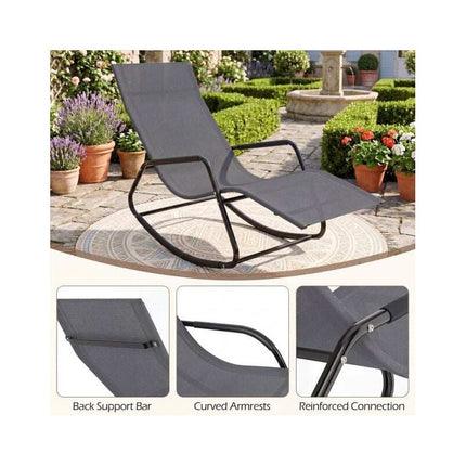 Weatherproof Rocking Garden Lounger, Breathable Fabric, 143 x 57 x 86 cm, Grey