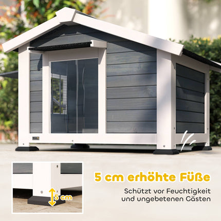 Weatherproof Wooden Dog House with Removable Floor, Grey