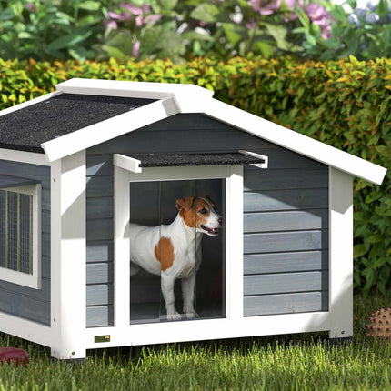 Weatherproof Wooden Dog House with Removable Floor, Grey