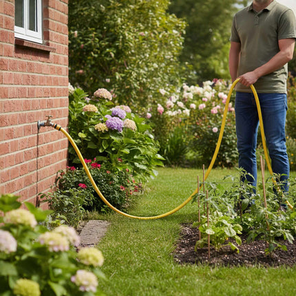 Wetterfester gelber Gartenschlauch, UV-beständig, 1/2 Zoll