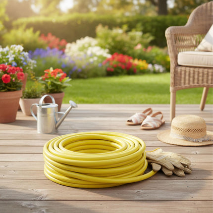 Wetterfester gelber Gartenschlauch, UV-beständig, 1/2 Zoll