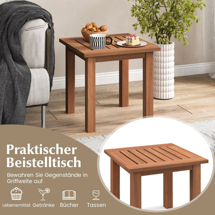 Odkládací stolek z masivního dřeva odolný proti povětrnosti s laťovou deskou, zahradní stůl 44.5 x 44.5 x 43 cm