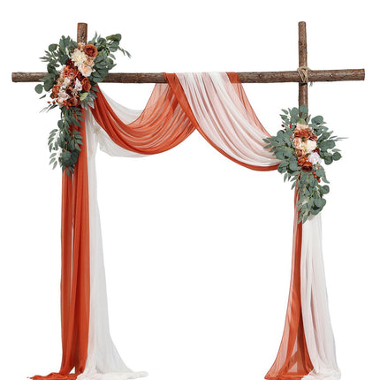 Wedding Arch Flowers With Drapes, Orange Silk, 4-Piece