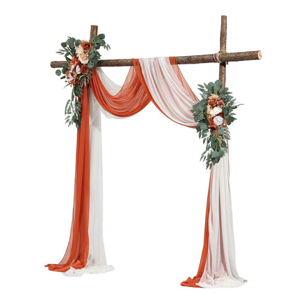 Wedding Arch Flowers With Drapes, Orange Silk, 4-Piece