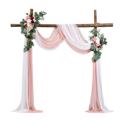 Wedding Arch Flowers with Drapes, Pink Silk 4-Piece Set