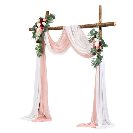 Wedding Arch Flowers with Drapes, Pink Silk 4-Piece Set