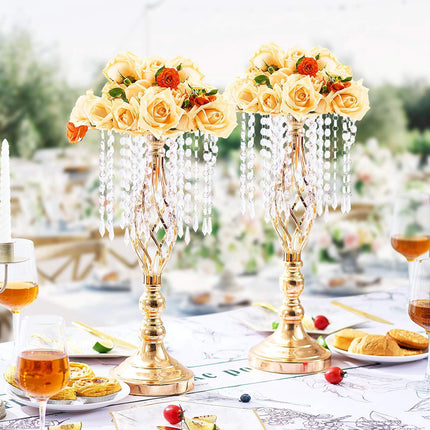 Wedding Flower Stand 12-Pack, 19.3-Inch Gold Metal, Crystal