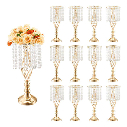 Wedding Flower Stand 12-Pack, 19.3-Inch Gold Metal, Crystal
