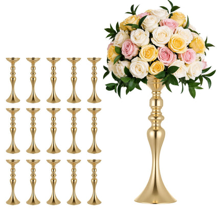 Wedding Flower Vase Set, 16 PCS, 15 In Gold Centerpieces