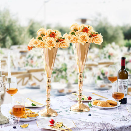 Wedding Trumpet Vase Set, 10 Pack, 43 cm Gold Metal