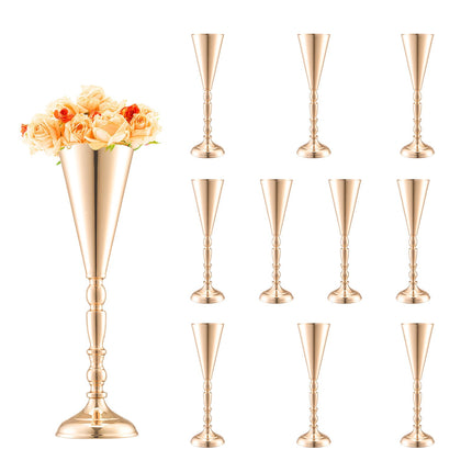 Wedding Trumpet Vase Set, 10 Pack, 43 cm Gold Metal
