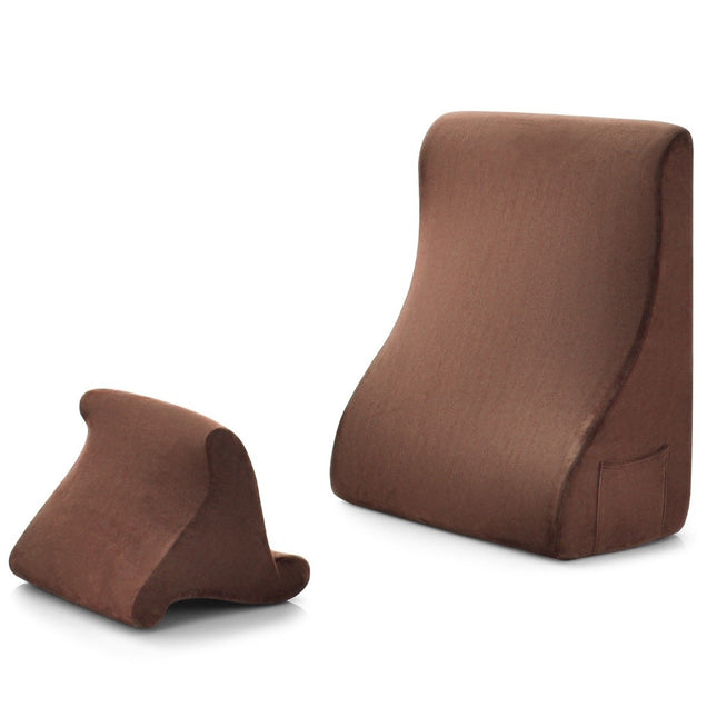 Sada klínových polštářů, ergonomický zádový polštář s bočními kapsami a pratelným potahem, opěrný polštář na krk 47.5 x 23.5 x 54 cm hnědá