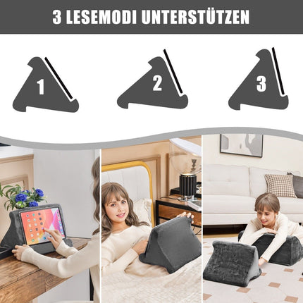 Sada klínových polštářů, ergonomický zádový polštář s bočními kapsami a pratelným potahem, opěrný polštář na krk 47.5 x 23.5 x 54 cm šedá