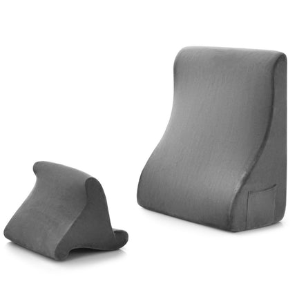 Sada klínových polštářů, ergonomický zádový polštář s bočními kapsami a pratelným potahem, opěrný polštář na krk 47.5 x 23.5 x 54 cm šedá