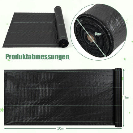 Netkaná textilie proti plevelu 50m², zahradní netkaná textilie proti plevelu, PP fólie černá 50 x 1m-100 g/m²