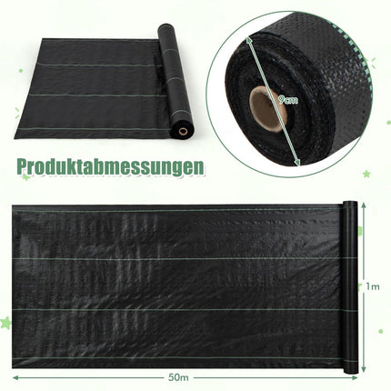 Netkaná textilie proti plevelu 50m², zahradní netkaná textilie proti plevelu, PP fólie černá 50 x 1m-60 g/m²