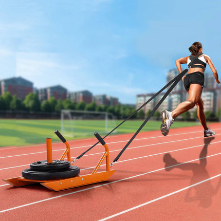 Weight Training Pull Sled, Steel, Fits 1 and 2 in Plates, Orange