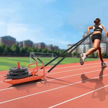 Weight Training Pull Sled, Steel, Fits 1 in & 2 in Plates, Orange