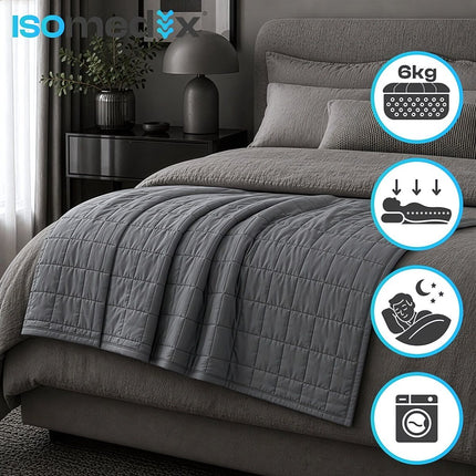 Weighted Blanket 6 kg 200 x 150 cm with Bead Pockets, Grey, Cotton Cover