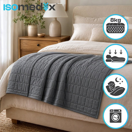 Weighted Blanket 8 kg 200 x 150 cm with Glass Beads, Grey, Cotton Cover