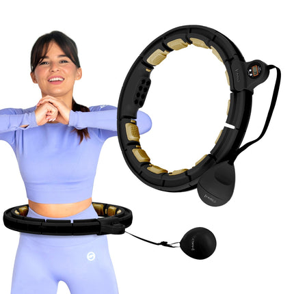 Gewichteter Hula-Hoop mit Zähler und Taillenstütze, Schwarz/Gold