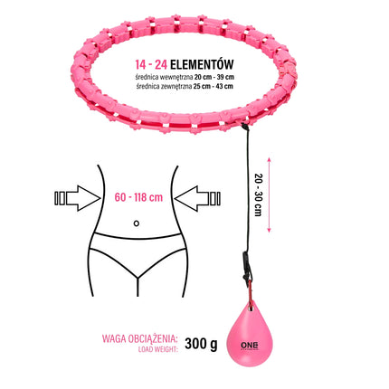 Zátěžová hula hoop obruč s oporou pasu, růžová