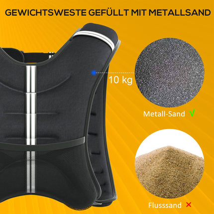 Zátěžová vesta 10 kg nastavitelná silový trénink, černá