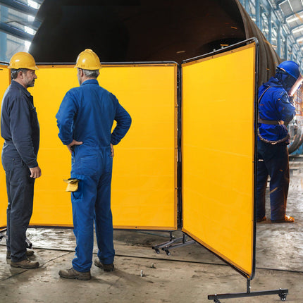 Welding Screen with Frame, 3-Panel 6x6 ft, 12 Wheels