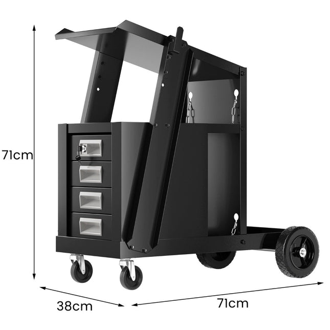 Schweißwagen mit 4 Schubladen &amp; Gasflaschenhalter 71 x 38 x 71 cm schwarz