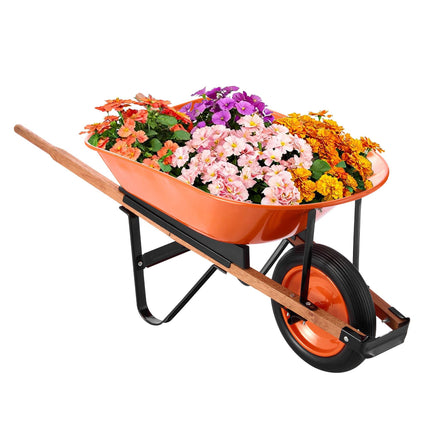 Wheelbarrow Cart, 5 Cu Ft Tray, 265 lb Capacity, 16 in Wheel