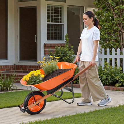 Wheelbarrow Cart, 5 Cu Ft Tray, 265 lb Capacity, 16 in Wheel