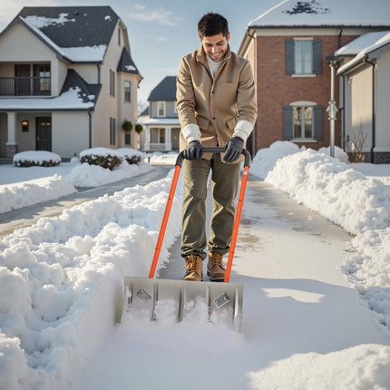 Wheeled Snow Pusher Shovel, 61 cm Blade, Adjustable Handle